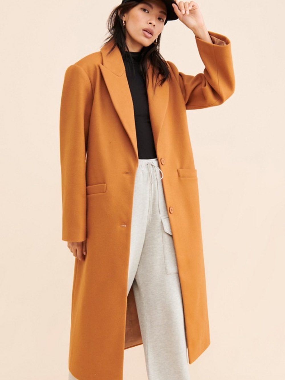 Lioness Olsen Camel Brown Coat Single-Breasted Long Coat, S